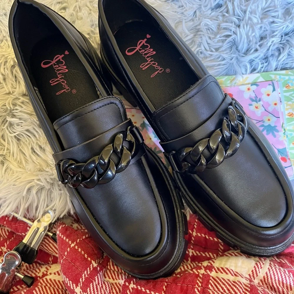 Jellypop Black UNA Chunky heel Loafers size 7 - Picture 4 of 10
